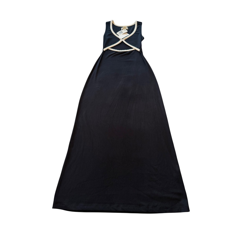 L*Space Steph Dress Black Ribbed Knit Maxi Contrast Trim Cutout STEDR25 Size S